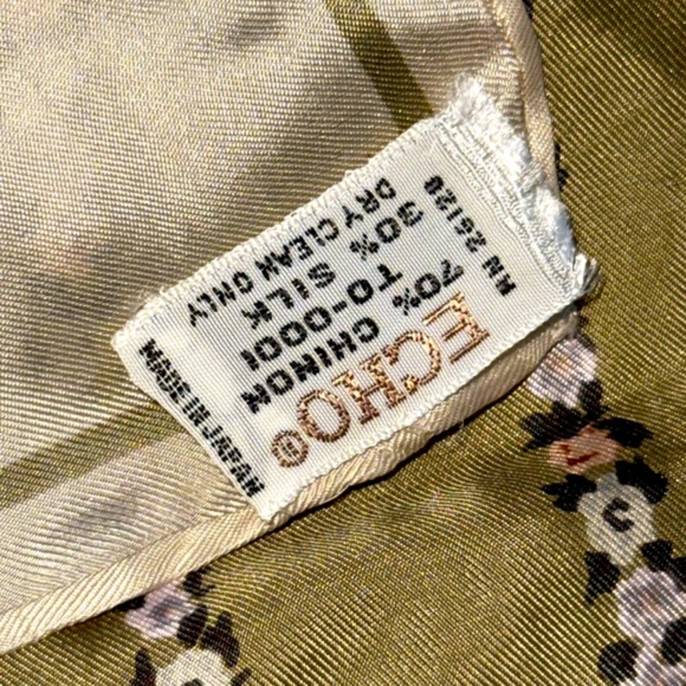 Echo Silk Scarf with Olive and Cream Floral Design 27'x27' - Picture 6 of 7